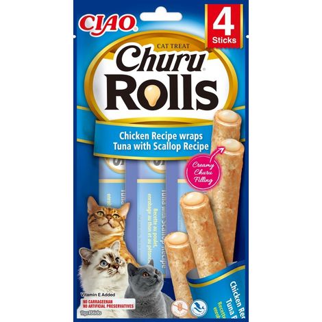 Inaba Churu Rolls - friandise pour chat au poulet, thon et pétoncles 4x10g (1/5)