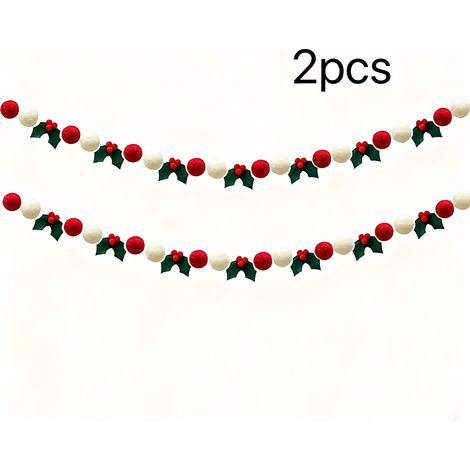 1 Pièce, Couleur Rouge, Guirlande de Noël en Feutre à Houx et Pompons, pour Fêtes (1/5)