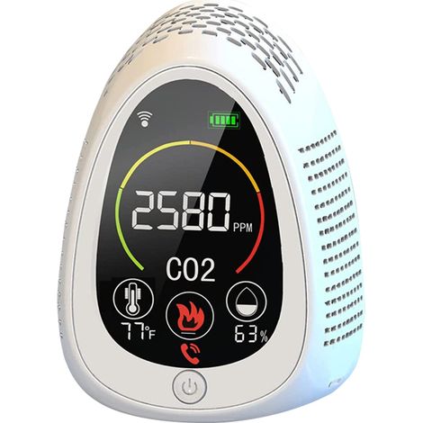 Detector de monóxido de carbono WiFi 4 en 1 con alarma de CO, indicador de humo, temperatura y humedad, pantalla LCD, batería integrada y funcionamiento silencioso para uso doméstico. (1/5)