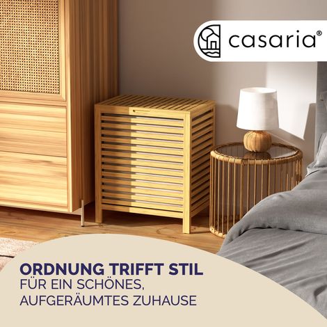 CASARIA® Wäschekorb mit Deckel Bambus 70L Wäschebox Holz 62x51x36cm Wäschetonne Wäschesammler Badezimmer Wäschebehälter Bad 1x