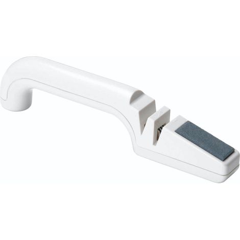 KitchenCraft – Afilador de Cuchillos de Cocina y Tijeras, Fácil de Usar, Diseño 3 en 1, Color Blanco, 22 x 3 x 4,5 cm