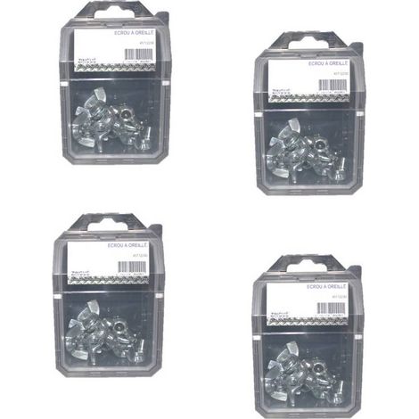 4 Coques de 25 Ecrous à Oreilles Forme Américaine M6 mm - Zingué blanc - D-Work