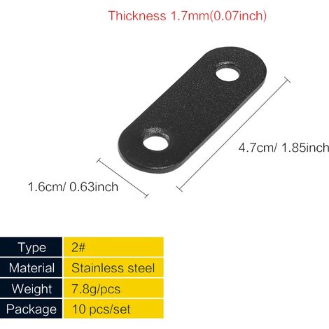 (10 pièces - 47 x 16 mm) Support plat droit, équerre métallique plate, support de réparation, plaque de renfort (1/5)
