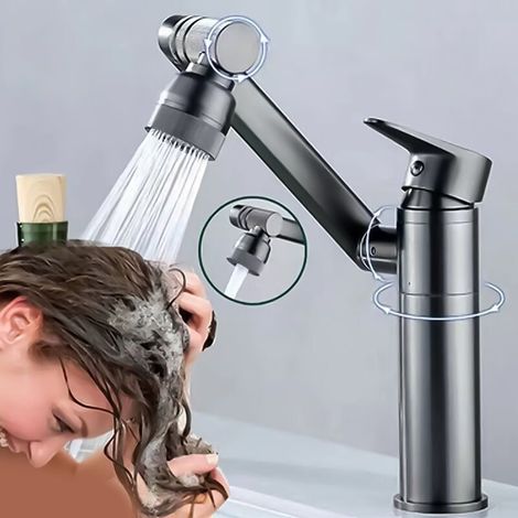 360° drehbare Waschtischarmatur – Metalloberfläche – Spritzgeschützter Wasserfallstrahl – Schnelle, werkzeuglose Montage – Wassersparend (1/5)