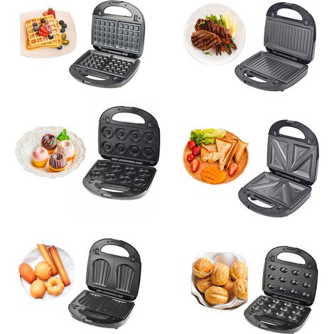 750W Gaufrier électrique multifonction avec plaques interchangeable en forme de donuts et paninis - Control automatique de température - 5 plaques non adhésives