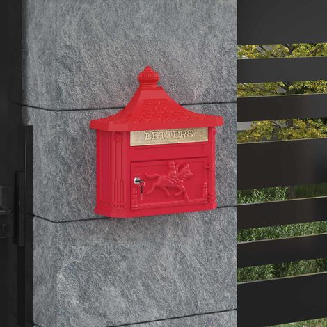 Wandmontierter Briefkasten Rot 40,5 x 16 x 45 cm Gussaluminium