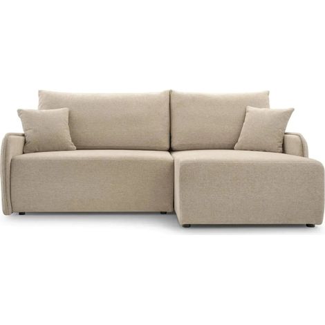 SACHA - Canapé d'angle convertible tissu chiné 3 places - Beige