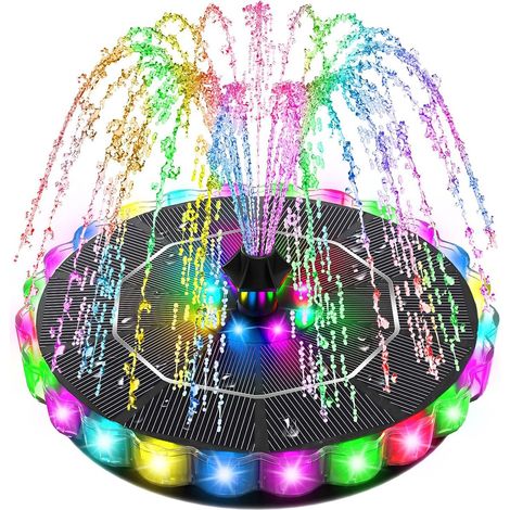 Solarbrunnen – Leistungsstarker 3,5-W-Gartenbrunnen mit 1200-mAh-Akku – 3D-LED-Beleuchtung in verschiedenen Farben – Solarpumpe für Vogeltränke und Teich – 8 Düsen – Anti-Drift-Design (1/5)