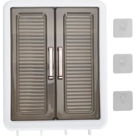 Armoire de salle de bain murale multifonctionnelle pour maquillage, parfums et cosmétiques, présentoir et étagère de rangement pour soins de la peau avec crochets (1/3)