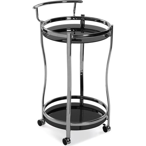 Chariot desserte la cuisine, le salon ou la salle à manger, Chariot rangement, Dimensions (H x l x L) 76 x 44,4 x 44,5 cm, Verre, métal chromé, Couleur: Noir (1/5)
