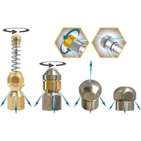 Drain cleaning nozzle for Kärcher, Kränzle, Nilfisk, etc. pressure washers. 1/8" 1/4" - rigid rotating spiral spring (spiral, rotating, spiral1 and rigid2, 1/8") (1/4)