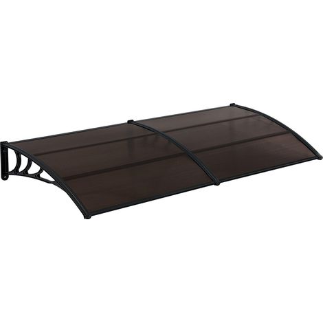 Helloshop26 – Auvent de porte marquise 300 x 100 cm – Résistant aux intempéries – Support ABS noir – Toit polycarbonate marron
