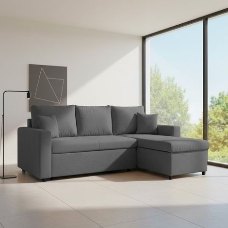 Divano angolare con penisola reversibile Golf e letto estraibile in tessuto Verita 88 grigio scuro