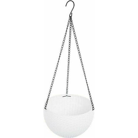 Panier à suspendre Panier à plantes Pot de fleurs à suspendre avec insert et plaque de séparation d'eau (Blanc)- (1/5)
