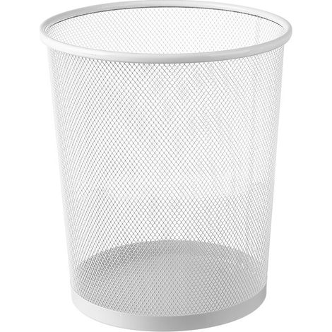 Corbeille à papier de bureau ronde en métal sans couvercle, poubelle de rangement en maille de fer pour la maison (blanche - 28 x 26 x 22 cm - 12 L moyenne, 24/boîte, comme illustré sur la figure)