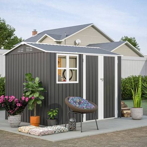 BIRCHTREE Garden Shed With Window Steel Apex Roof Free Foundation 8X6FT Outdoor Backyard Storage Organizer Air Vents Anthracite