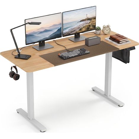 COSTWAY Bureau Électrique Réglable en Hauteur, 140 x 60 cm (Naturel)