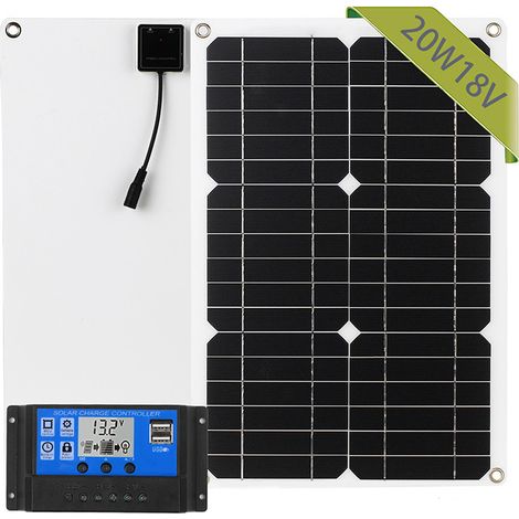 Solarstrom, 20 W 12 V Solarmodul, Dual USB, monokristalline Solarzelle, Einsatz im Außenbereich für Fahrzeuge.