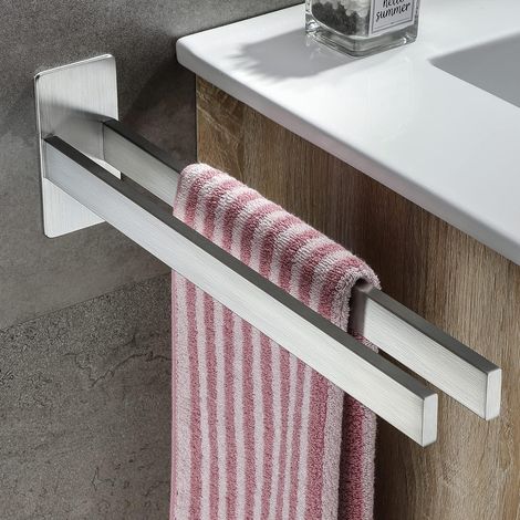 MINKUROW Porta Asciugamani Da Bagno Doppio Senza Foratura Portasciugamani Rettangolare In Acciaio Inossidabile Porta Asciugamani Autoadesivo Argento (1/5)