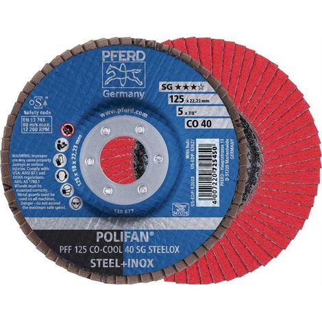 PFERD  Disco  de  láminas  POLIFAN  CO-COOL  SG  STEELOX  Ø  125  mm  Grano  60  cónico  -  67760625 (1/3)