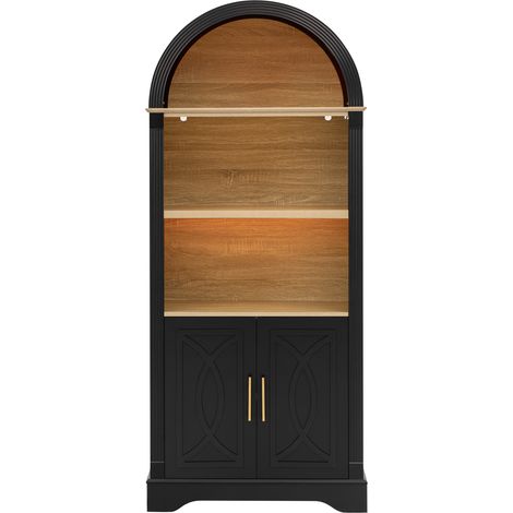 Hoher Küchenschrank mit verstellbarem Regalboden und LED-Beleuchtung, 76,2 x 40,1 x 180 cm, schwarz (1/5)