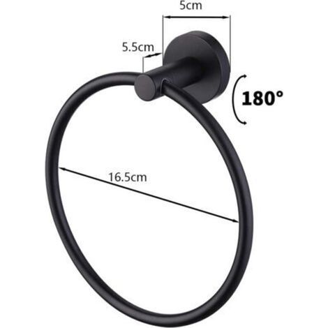 Porte-serviettes mural noir mat, en acier inoxydable 304, porte-serviettes rond, convient aux salles de bains et aux cuisines (noir). (1/3)