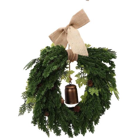 Couronne de Cèdre Artificielle avec Cloche, pour Exposition de Maison de Vacances, Décoration de Noël en Forme de Cœur, 19,69 Pouces (1/5)