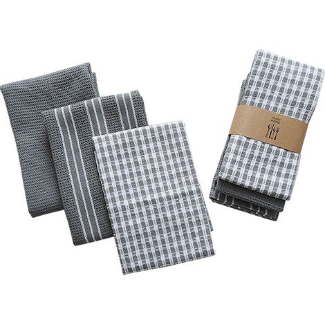 Torchons de cuisine, lot de 3 chiffons de nettoyage super absorbants 100 % coton 45 x 65 cm pour le nettoyage de la maison, du verre, de la fenêtre (gris)