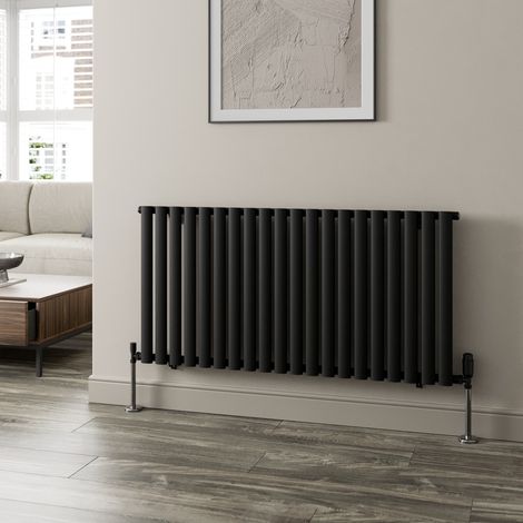 Black Oval Column Designer Radiator Vertical Horizontal 600 x 1200mm Single Panel (1/5)
