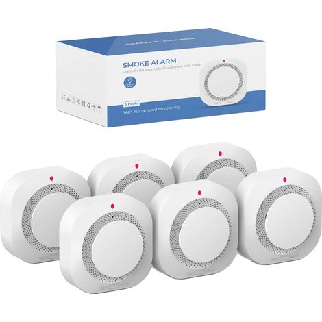 Detector de humo, alerta en tiempo real, alarma potente, paquete de 6 unidades (1/2)
