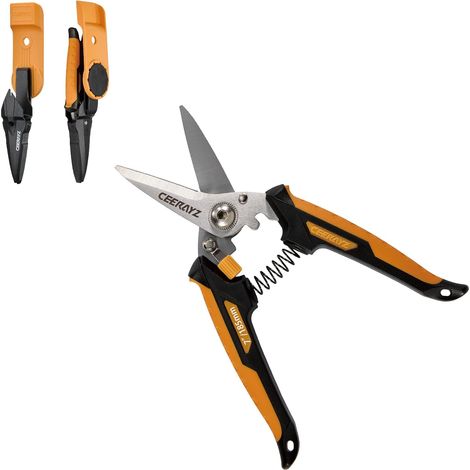 7" Cisaille Multi Usage, Ciseaux industriels robustes, Cisaille de jardin pour projets DIY, bureau, lignes de production et jardinage, avec étui protecteur et support magnétique (Noir Orange) (1/5)
