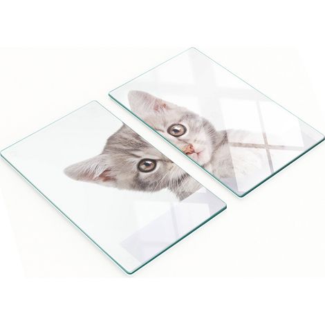 Tableros decorativos multifuncionales de vidrio con estampado de gato gris, 2x30x52 cm.