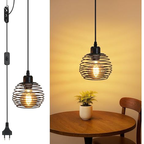 GBLY Lampara De Suspension Vintage 1 Luz Negra Industrial Con 4.5M Cable Enchufe Y Interruptor E27 Para Sala Cocina Dormitorio (1/5)