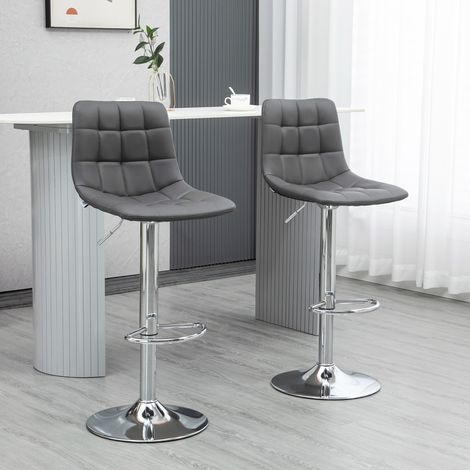 Ensemble de 2 tabourets de bar en faux cuir avec dossier - - tabourets pivotants pour cuisine et salon avec repose-pieds - gris