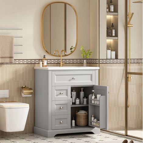 Mueble de baño con lavabo 76 x 46 x 87 cm gris DESVIAE (1/5)