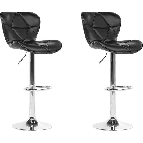 Set of 2 Bar Chairs VALETTA Faux Leather Swivel Black (1/5)