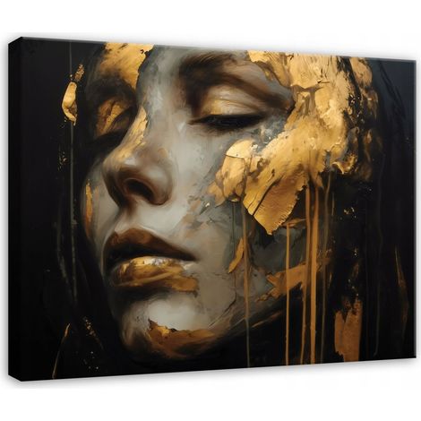 Leinwandbild Abstrakte Frau in Gold, eleganter Kunstdruck für Schlafzimmer, Wohnzimmer und Küche, hochauflösender Druck, 40 x 30 cm