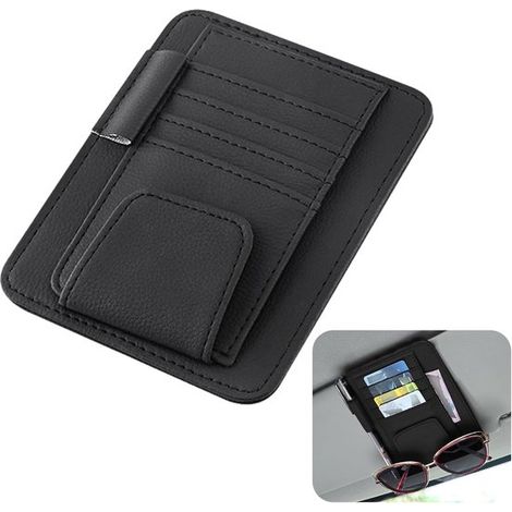 Portaocchiali da auto - Pelle sintetica - Organizer con scomparto per occhiali da sole - Spazio per carte e penne (1/5)