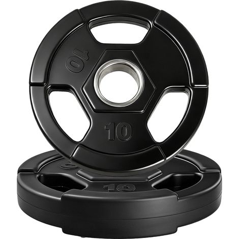 Disques de poids olympiques – Fonte recouverte de caoutchouc, silencieux et protège-sol – Parfaits pour musculation, passeînement de force et salle de sport à domicile – Lot de 2 x 10 lbs (1/5)