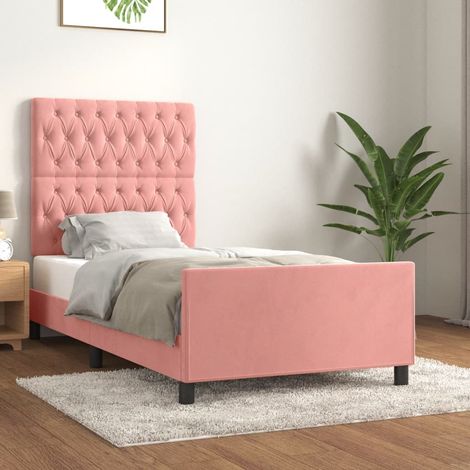 Cadre de lit 90 x 200 cm avec tête de lit réglable, velours rose, sans matelas, 28.5kg - PANGIVO (1/5)
