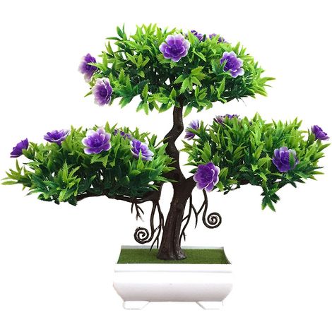 Plante Artificielle En Pot - Bonsaï Simulé Violet Décoratif - Pour Maison Et Bureau - 1 Pièce (1/2)