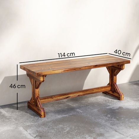 Banc de jardin 2 places, résistant aux intempéries, banc de parc en bois avec piètement en X, capacité de charge 240 kg, 114 x 40 x 46 cm, finition brûlée (1/5)