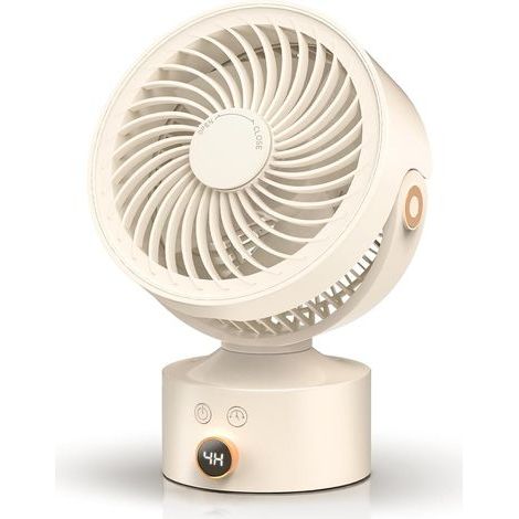 Ventilateur de bureau oscillant 23 cm - Circulateur d'air silencieux - 3 vitesses - Minuteur 4 heures - Rechargeable - Convient pour la chambre, le bureau et la chambre d'étudiant - Beige (1/5)