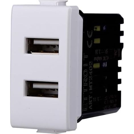 Elektronova Prise chargeur double USB Type-A compatible Bticino Matix 5Vdc 2.1A couleur blanche - Paquet 1 pièce (1/5)