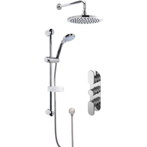 Current Concealed Round Triple Valve with Multi Function Slide Rail Kit, Arm & Head Shower Bundle - Chrome - Balterley