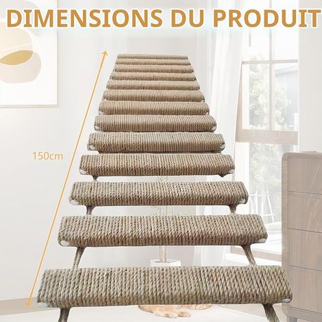 Cat Ladder, Kitten Wall Ladder Ladder Sisal Rope Climbing Structure Cat Tree Wall Climbing Frame Pet Furniture (Khaki, 150 cm) (1/4)
