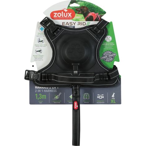 Harnais et laisse enrouleur intégré XL noir pour chien max 77 kg - zolux (1/4)