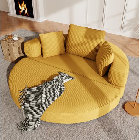 Klappsofa mit Schlaffunktion 173x176 cm gelb aus Schaumstoff mit Cordbezug, 3 Kissen und 2-in-1-Funktion (1/5)