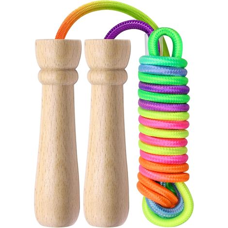 Corde à Sauter Enfant, 2,8M Corde a Sauter Reglable avec Poignée en Bois, Corde à Sauter Colorée, pour Garçon Fille Fitness Training Exercice Activités De Plein Air (1/5)