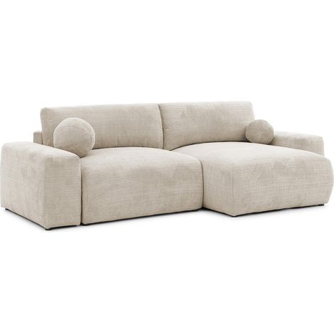 Constance - canapé d'angle réversible 4 places convertible avec coffre en velours texturé - beige (1/5)